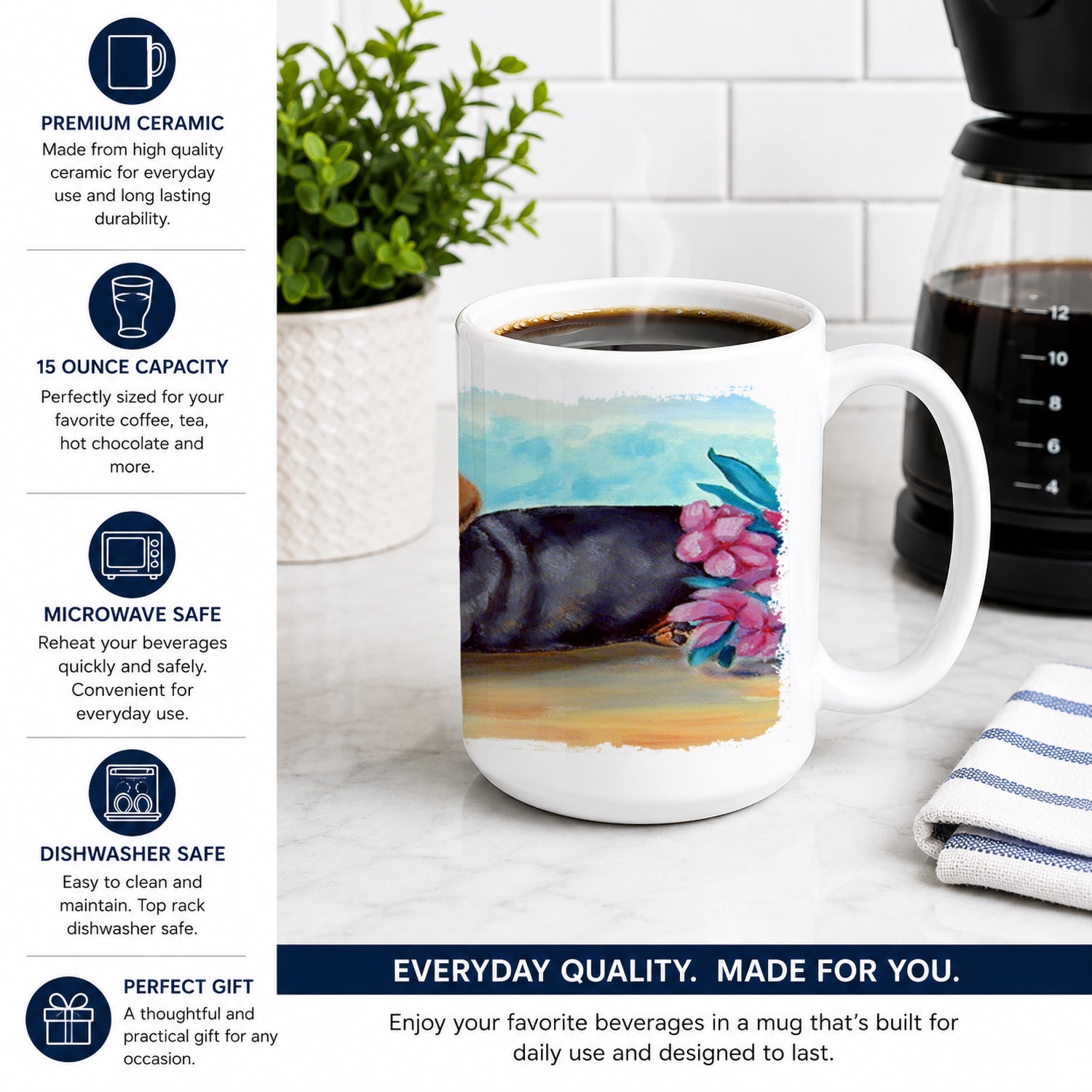 Dachshund Ceramic Coffee Mug 15 oz Decorative Large C Handle Mug Cup for Tea, Cocoa Hot Chocolate