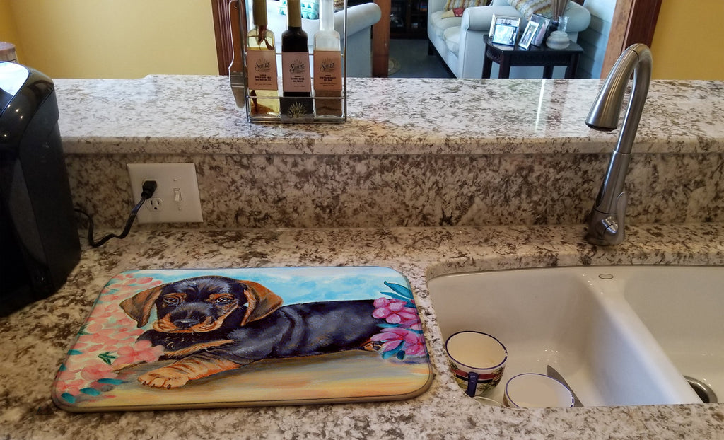 Dachshund Dish Drying Mat Absorbent Dish Drying Mat Pad for Kitchen Counter Dish Drainer Mat for Countertop, 14 x 21", Multicolor