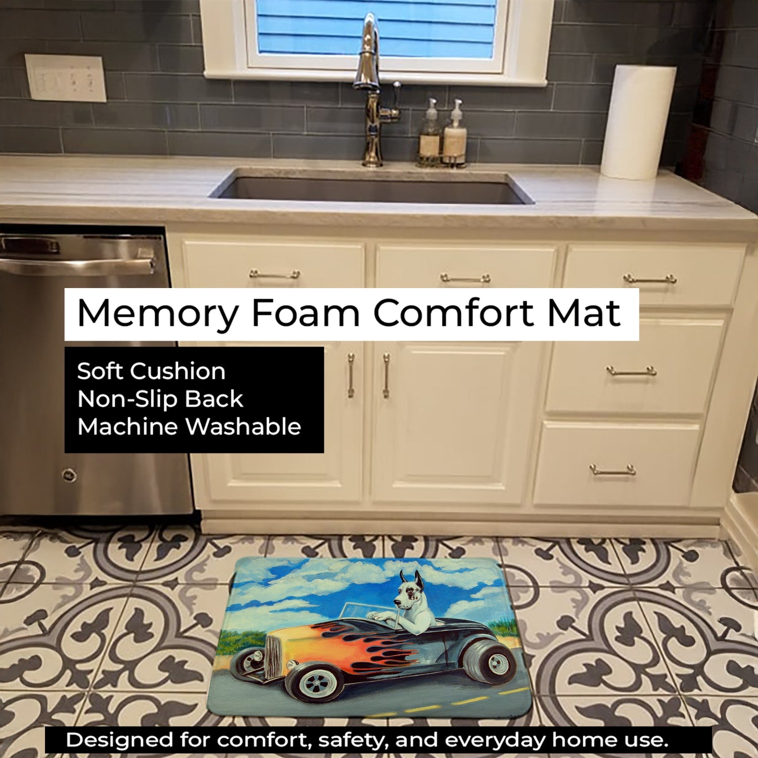 Great Dane Memory Foam Kitchen Mat Machine Washable Anti-Fatigue Cushion Comfort Bath or Kitchen Rug