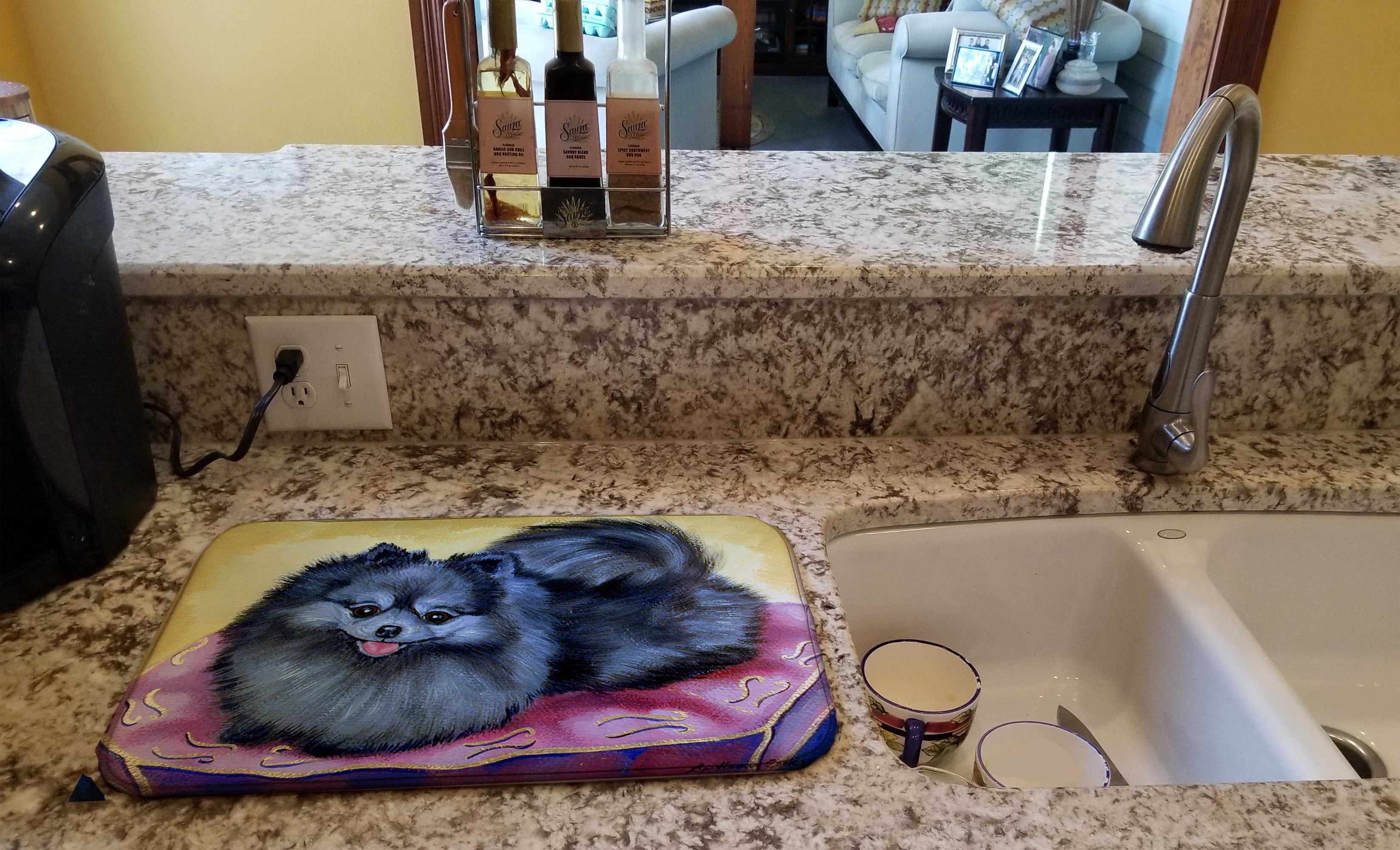 Pomeranian Dish Drying Mat Absorbent Dish Drying Mat Pad for Kitchen Counter Dish Drainer Mat for Countertop, 14 x 21", Multicolor