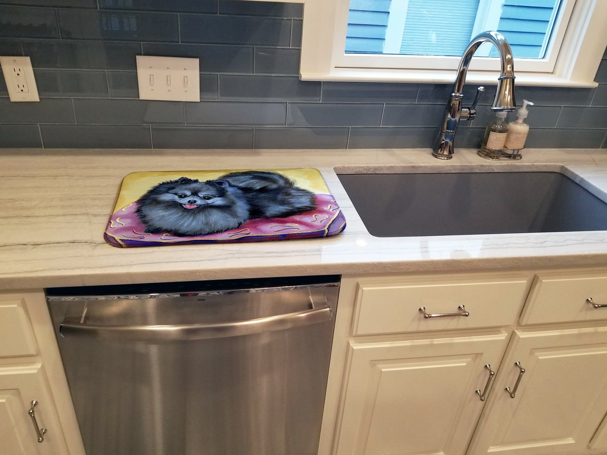 Pomeranian Dish Drying Mat Absorbent Dish Drying Mat Pad for Kitchen Counter Dish Drainer Mat for Countertop, 14 x 21", Multicolor