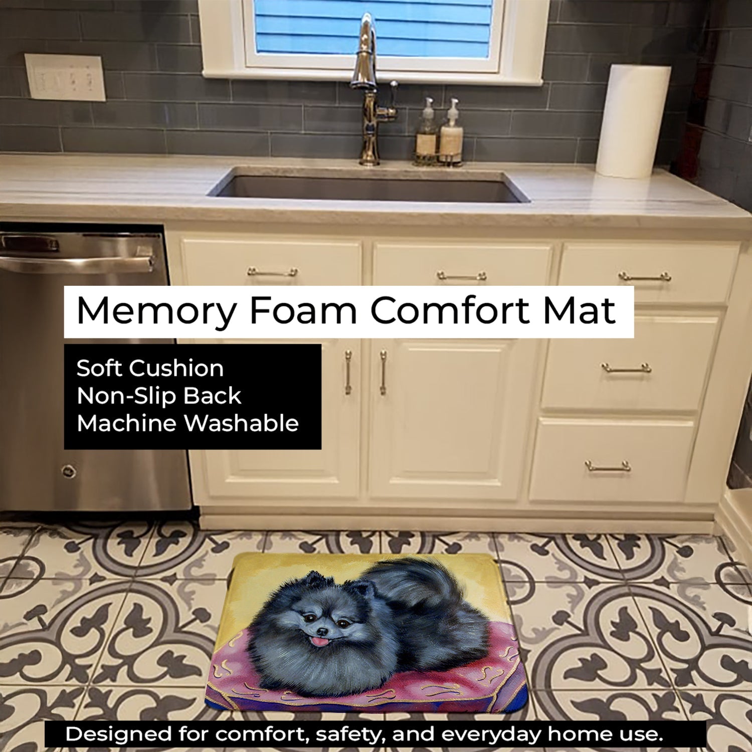 Pomeranian Memory Foam Kitchen Mat Machine Washable Anti-Fatigue Cushion Comfort Bath or Kitchen Rug