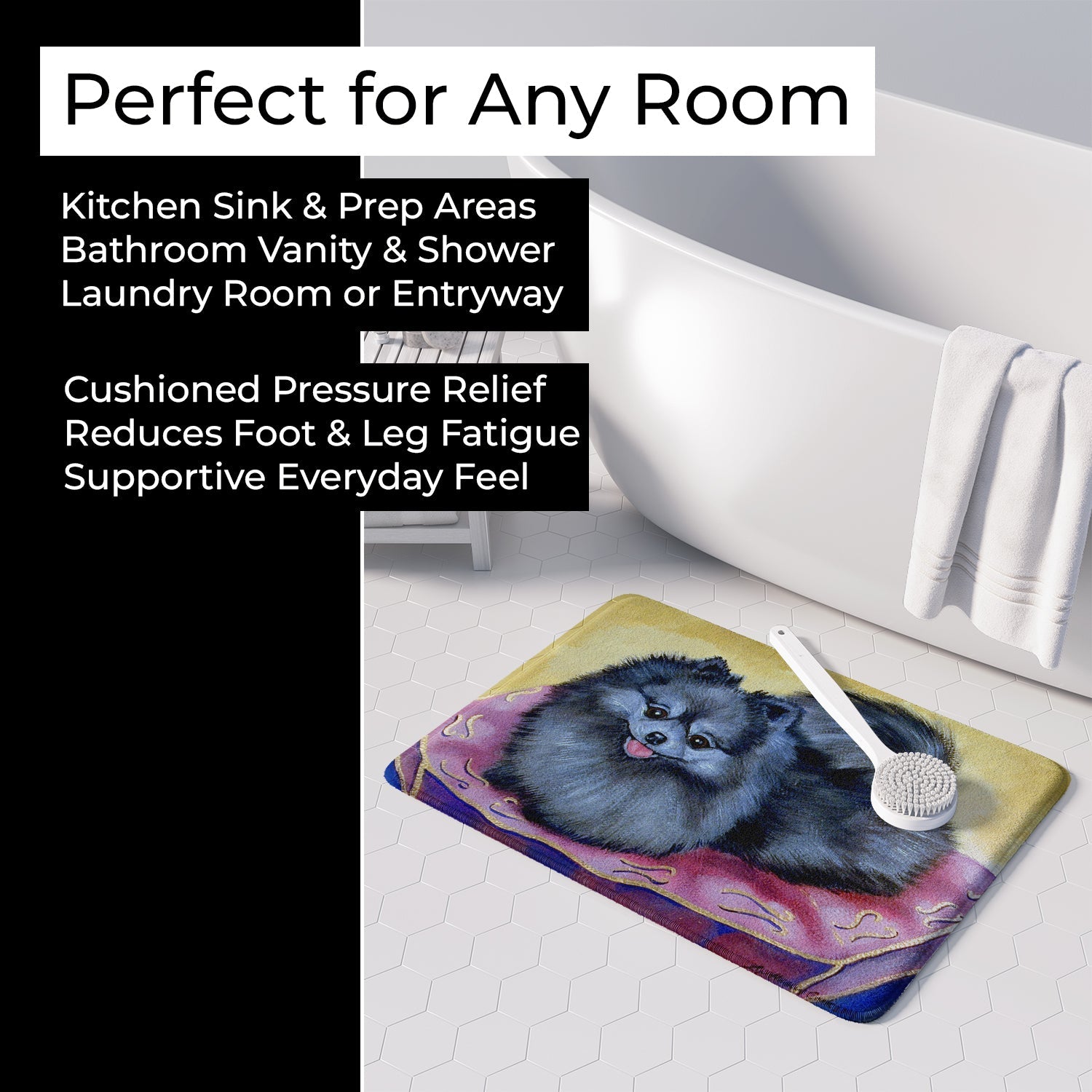 Pomeranian Memory Foam Kitchen Mat Machine Washable Anti-Fatigue Cushion Comfort Bath or Kitchen Rug