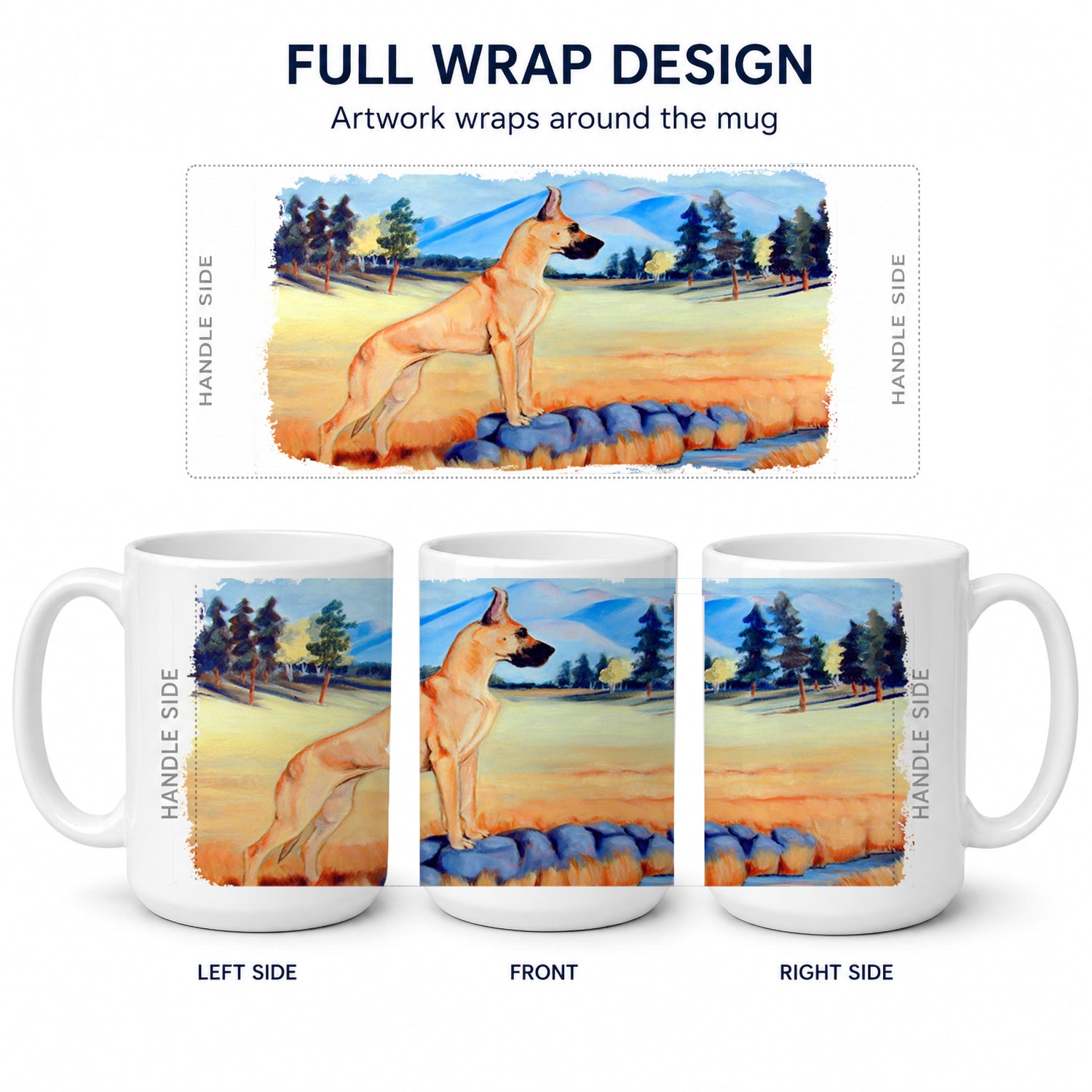 Great Dane Ceramic Coffee Mug 15 oz Decorative Large C Handle Mug Cup for Tea, Cocoa Hot Chocolate