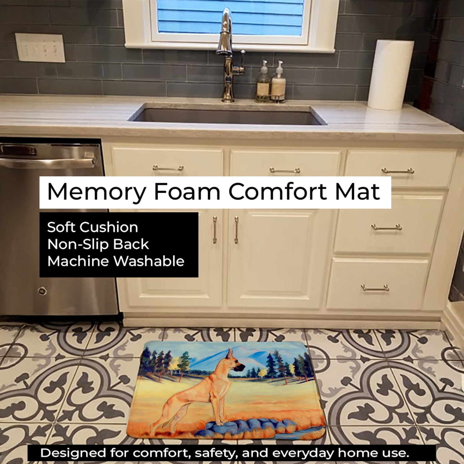 Great Dane Memory Foam Kitchen Mat Machine Washable Anti-Fatigue Cushion Comfort Bath or Kitchen Rug