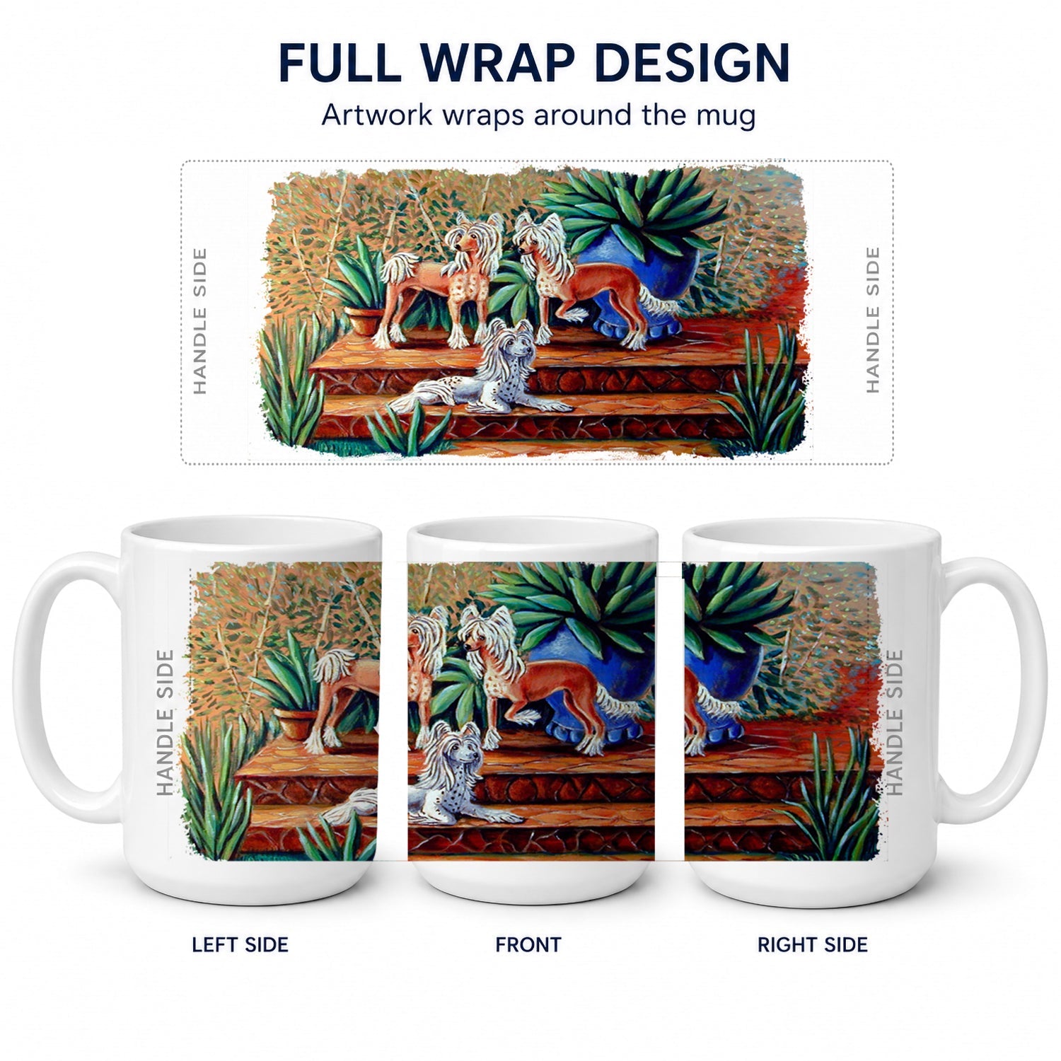 Chinese Crested  Ceramic Coffee Mug 15 oz Decorative Large C Handle Mug Cup for Tea, Cocoa Hot Chocolate