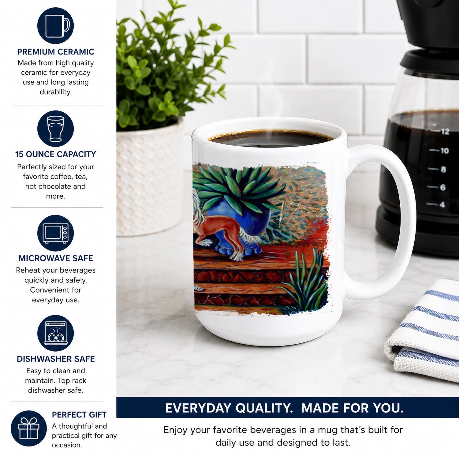 Chinese Crested  Ceramic Coffee Mug 15 oz Decorative Large C Handle Mug Cup for Tea, Cocoa Hot Chocolate