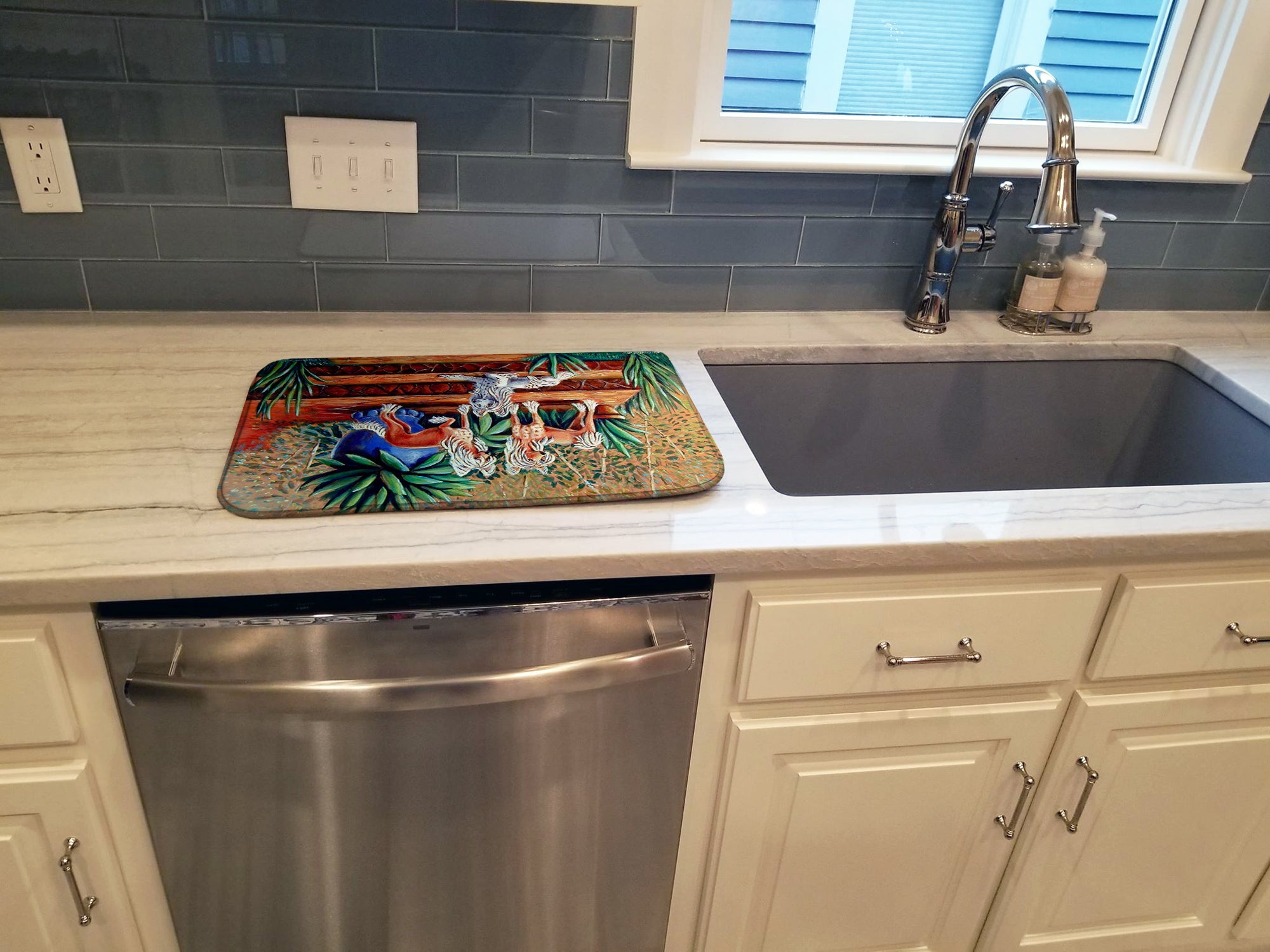Chinese Crested  Dish Drying Mat Absorbent Dish Drying Mat Pad for Kitchen Counter Dish Drainer Mat for Countertop, 14 x 21", Multicolor
