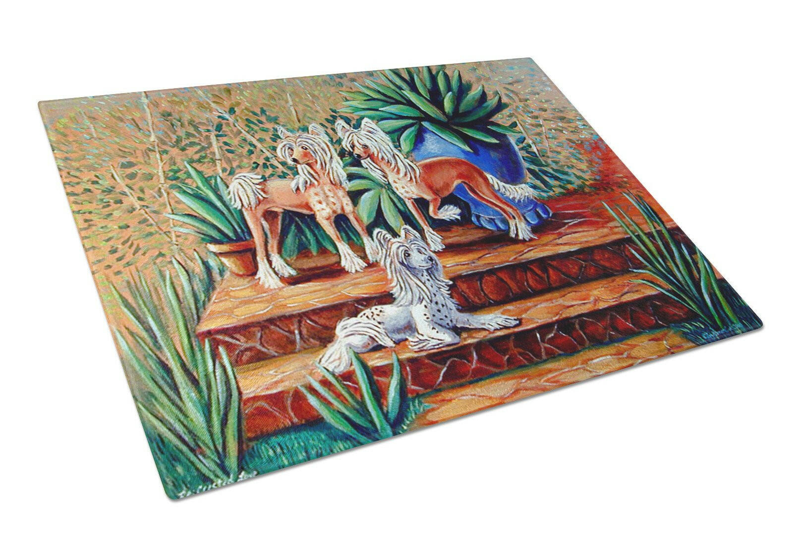 Chinese Crested  Cutting Board Tempered Glass Kitchen Cutting Surface, Heat Resistant Chopping, Non-Slip Feet, Food Prep & Serving