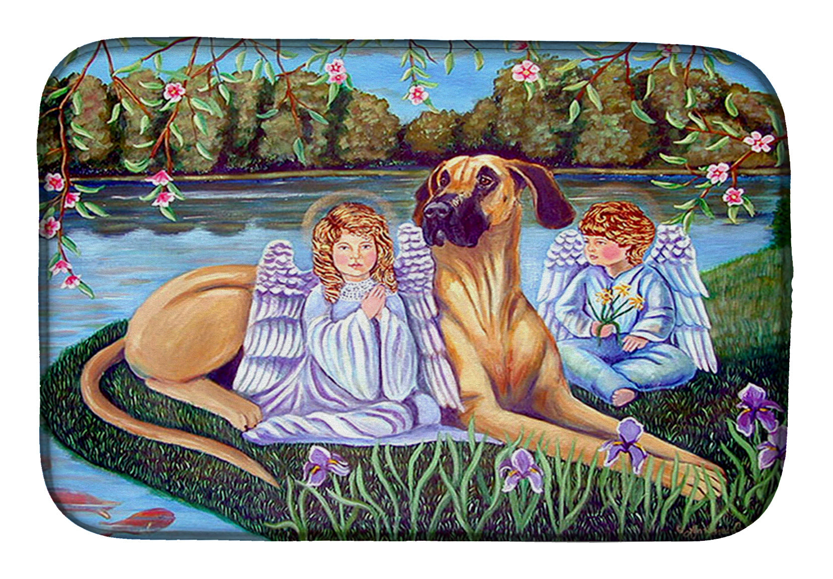 Angels with Great Dane Dish Drying Mat Absorbent Dish Drying Mat Pad for Kitchen Counter Dish Drainer Mat for Countertop, 14 x 21", Multicolor
