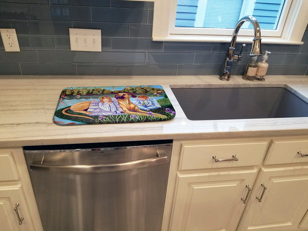 Angels with Great Dane Dish Drying Mat Absorbent Dish Drying Mat Pad for Kitchen Counter Dish Drainer Mat for Countertop, 14 x 21", Multicolor