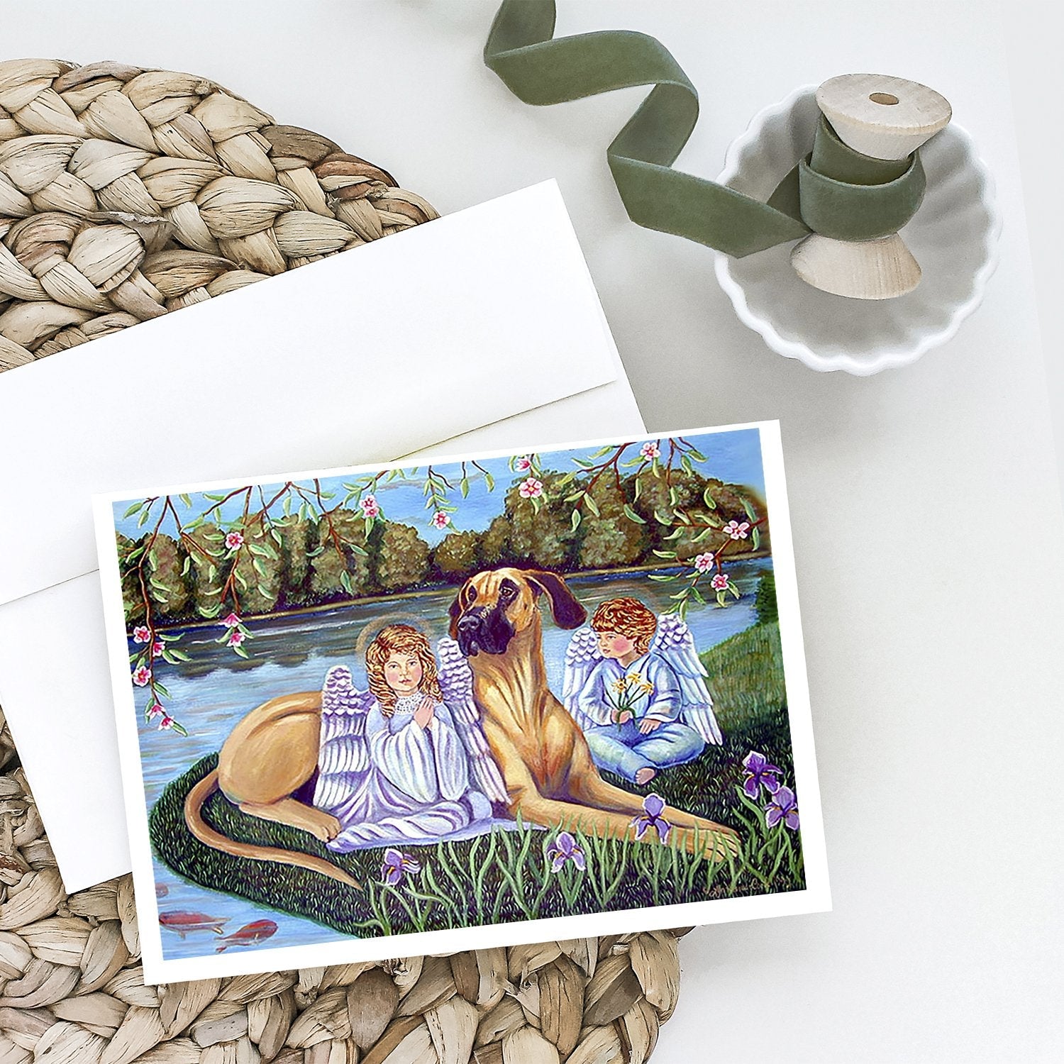 Angels with Great Dane Greeting Cards Pack of 8 Blank Cards with Envelopes Whimsical A7 Size 5x7