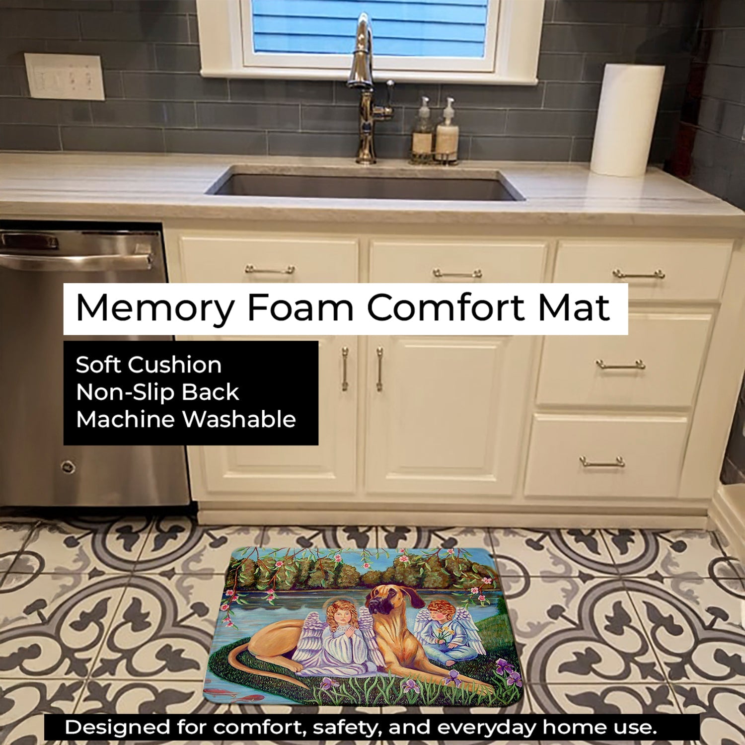 Angels with Great Dane Memory Foam Kitchen Mat Machine Washable Anti-Fatigue Cushion Comfort Bath or Kitchen Rug