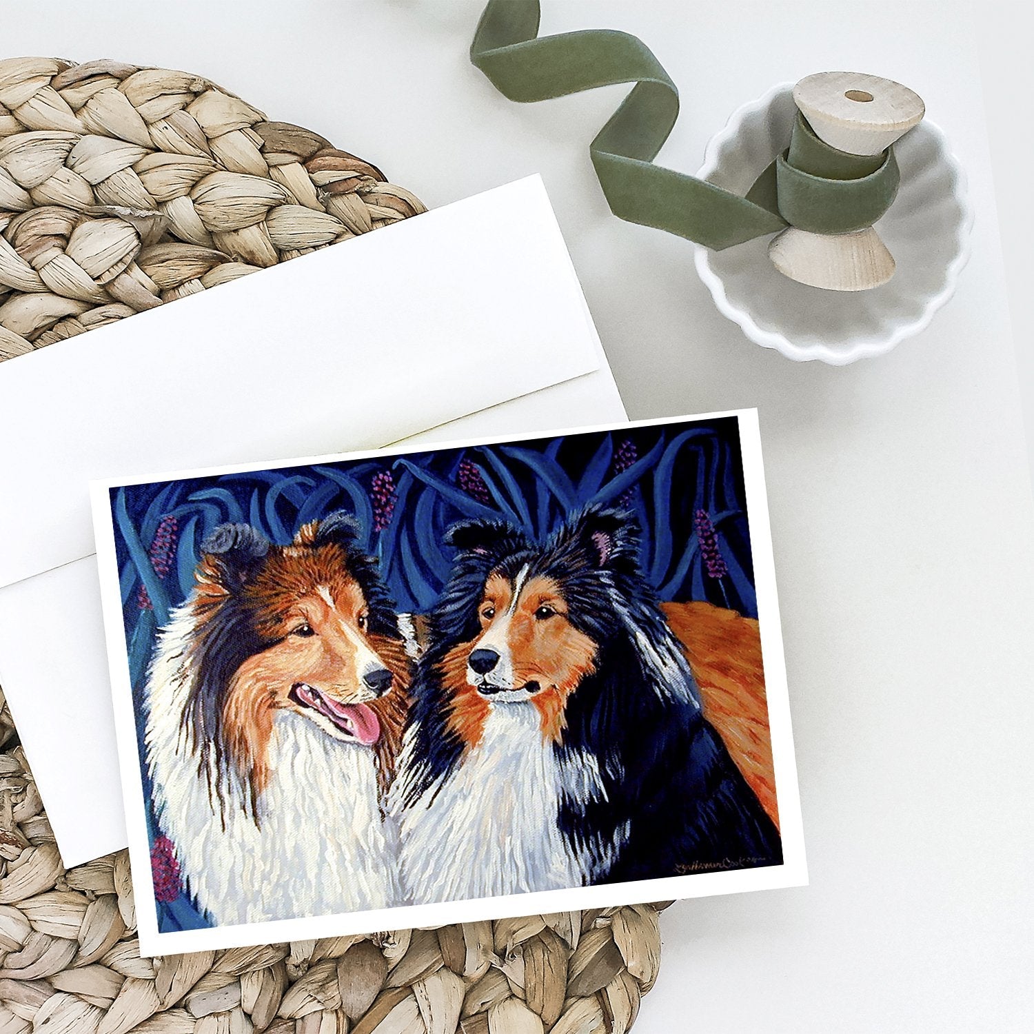 Sheltie Greeting Cards Pack of 8 Blank Cards with Envelopes Whimsical A7 Size 5x7