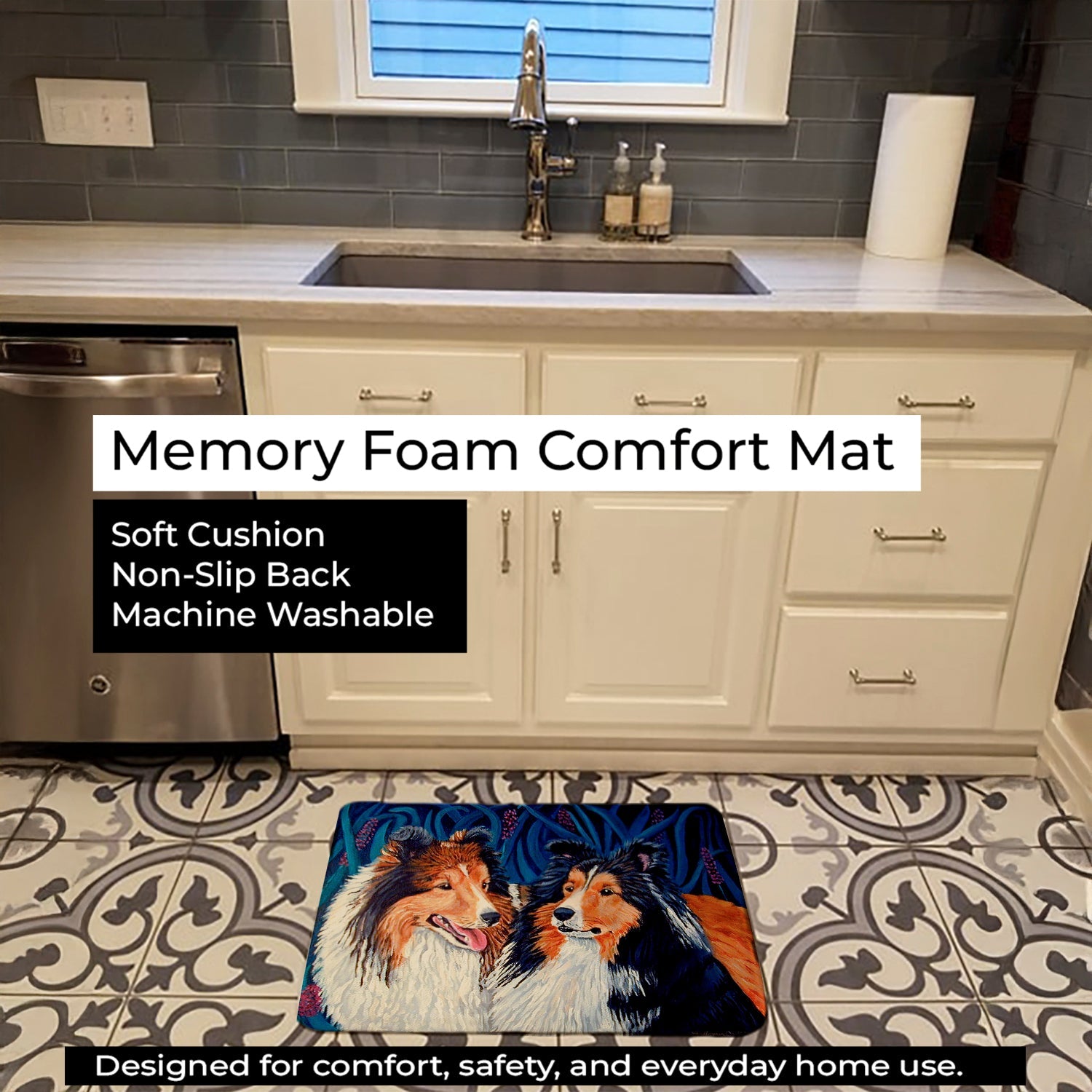 Sheltie Memory Foam Kitchen Mat Machine Washable Anti-Fatigue Cushion Comfort Bath or Kitchen Rug