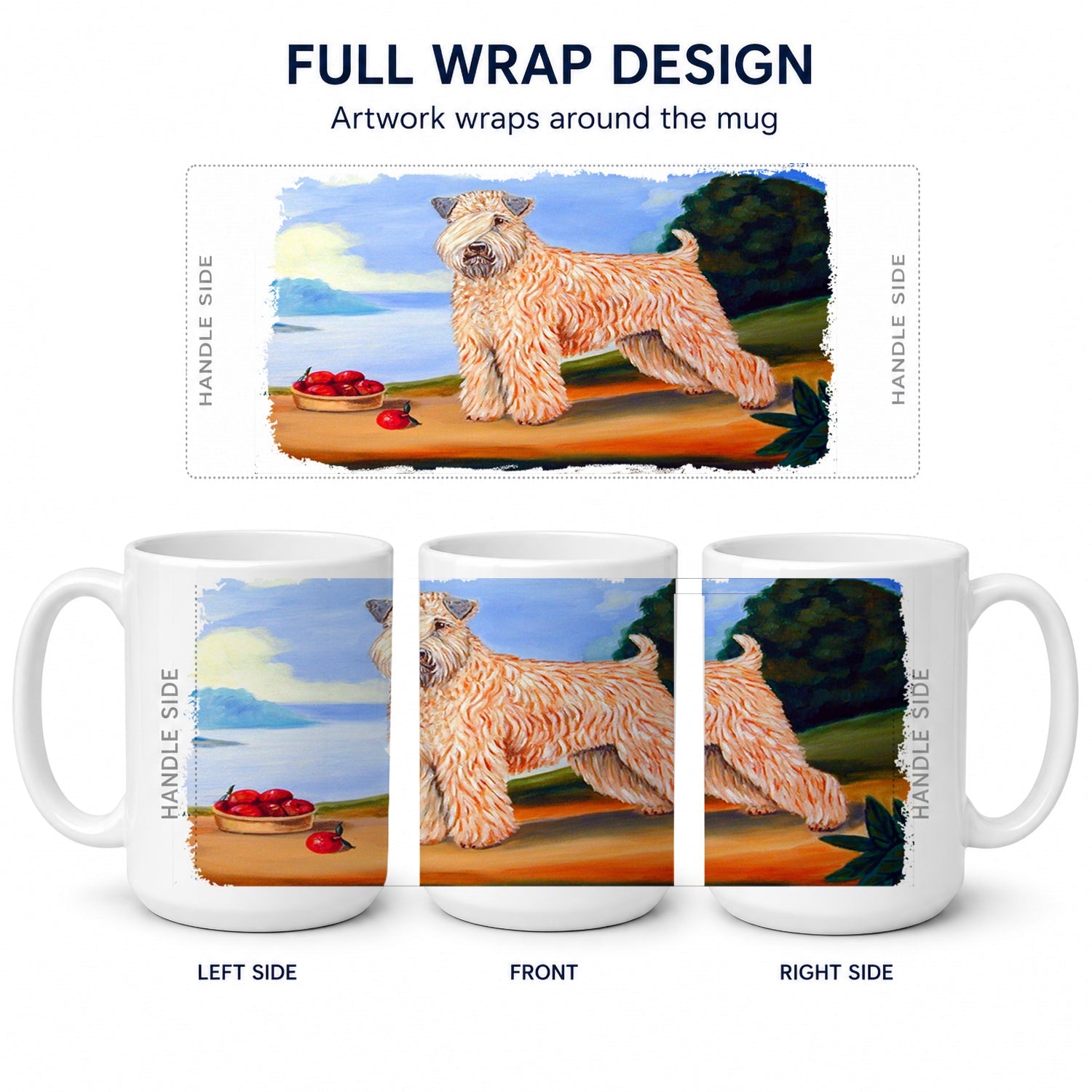 Wheaten Terrier Soft Coated Ceramic Coffee Mug 15 oz Decorative Large C Handle Mug Cup for Tea, Cocoa Hot Chocolate