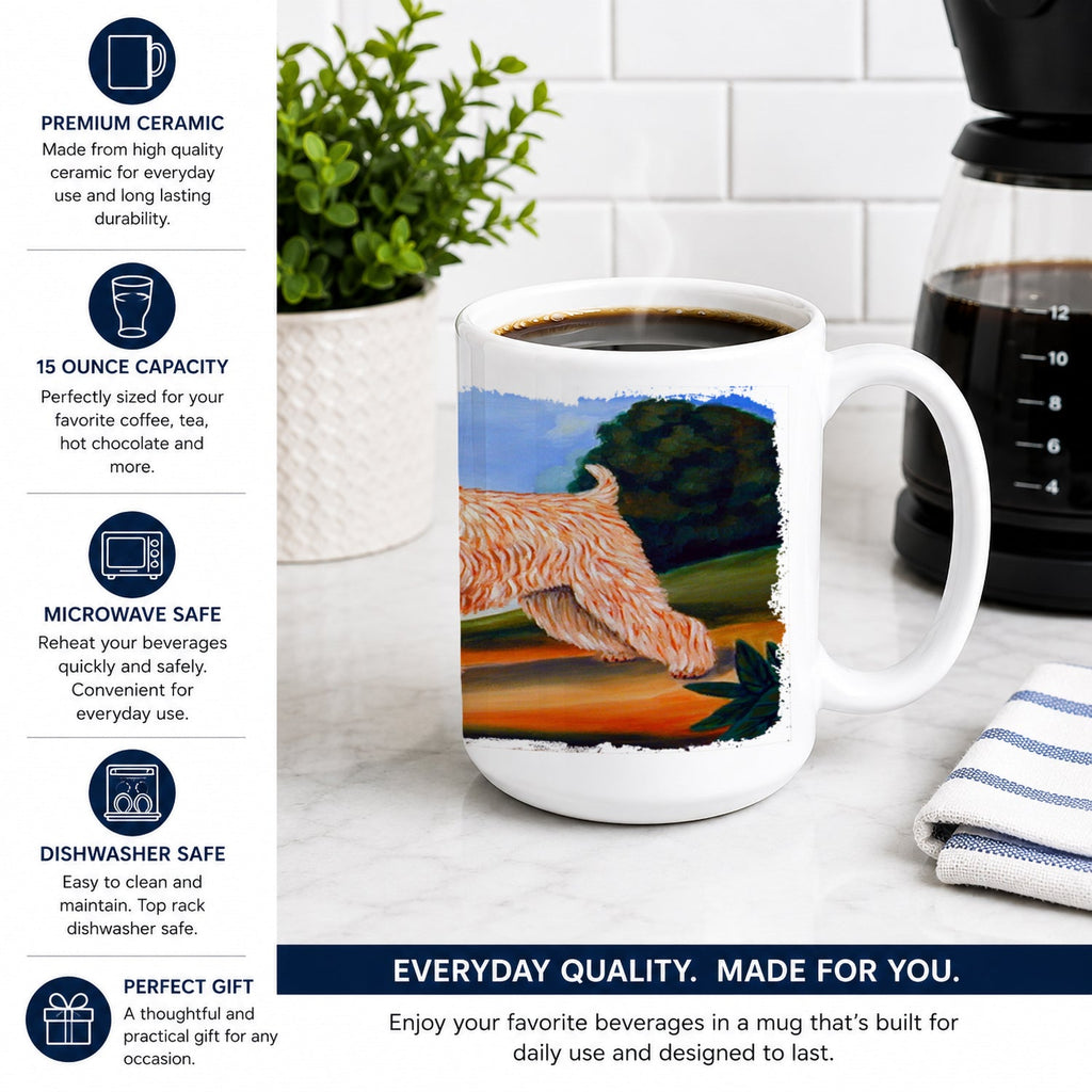 Wheaten Terrier Soft Coated Ceramic Coffee Mug 15 oz Decorative Large C Handle Mug Cup for Tea, Cocoa Hot Chocolate