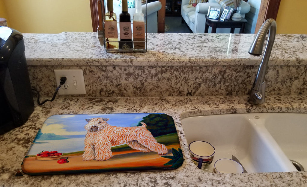 Wheaten Terrier Soft Coated Dish Drying Mat Absorbent Dish Drying Mat Pad for Kitchen Counter Dish Drainer Mat for Countertop, 14 x 21", Multicolor