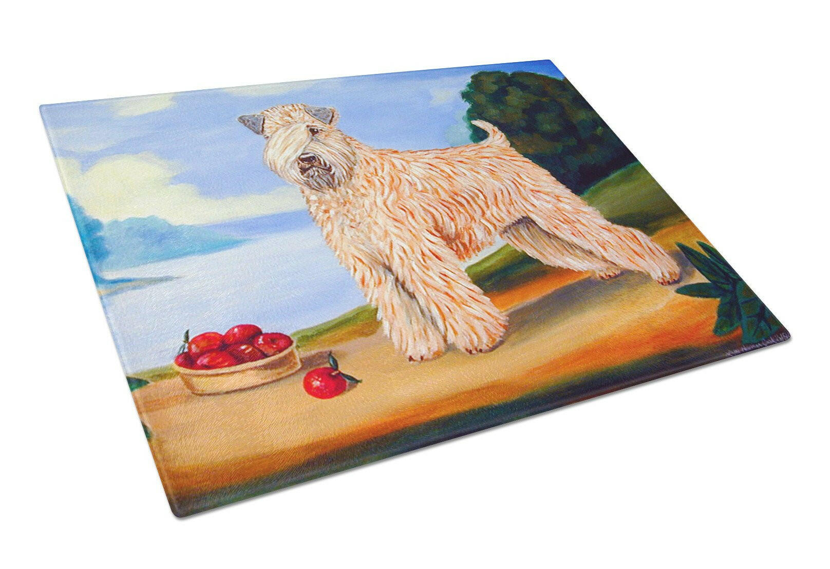 Wheaten Terrier Soft Coated Cutting Board Tempered Glass Kitchen Cutting Surface, Heat Resistant Chopping, Non-Slip Feet, Food Prep & Serving