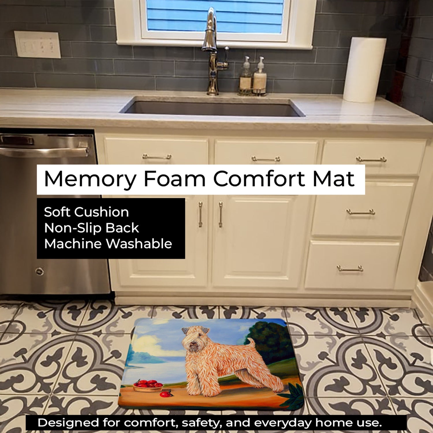 Wheaten Terrier Soft Coated Memory Foam Kitchen Mat Machine Washable Anti-Fatigue Cushion Comfort Bath or Kitchen Rug