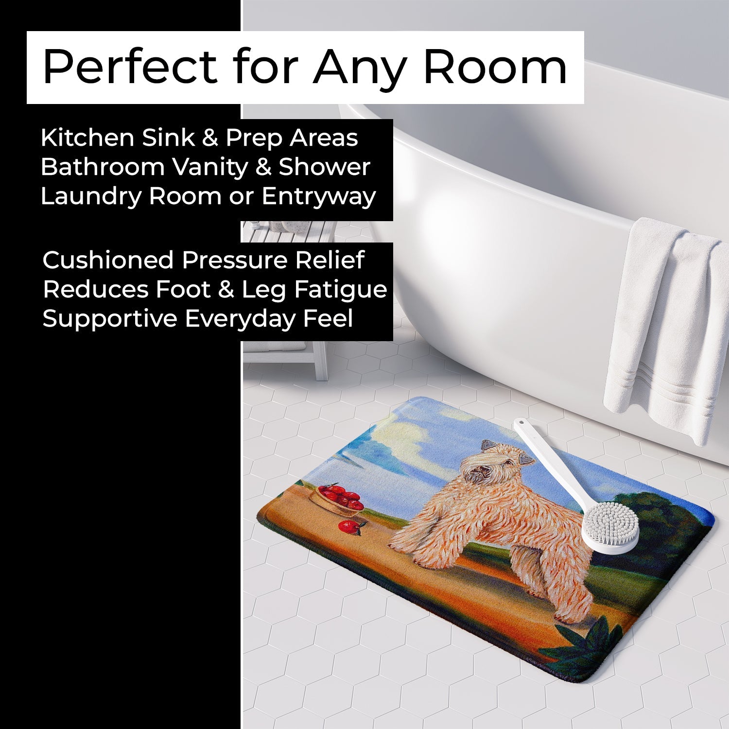 Wheaten Terrier Soft Coated Memory Foam Kitchen Mat Machine Washable Anti-Fatigue Cushion Comfort Bath or Kitchen Rug