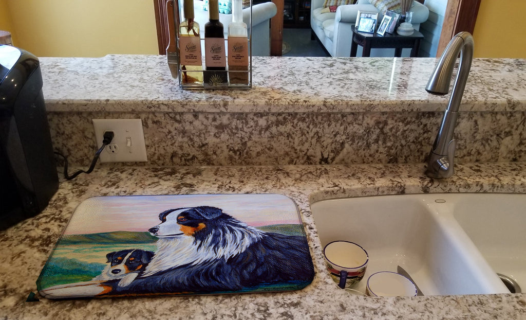 Australian Shepherd Dish Drying Mat Absorbent Dish Drying Mat Pad for Kitchen Counter Dish Drainer Mat for Countertop, 14 x 21", Multicolor
