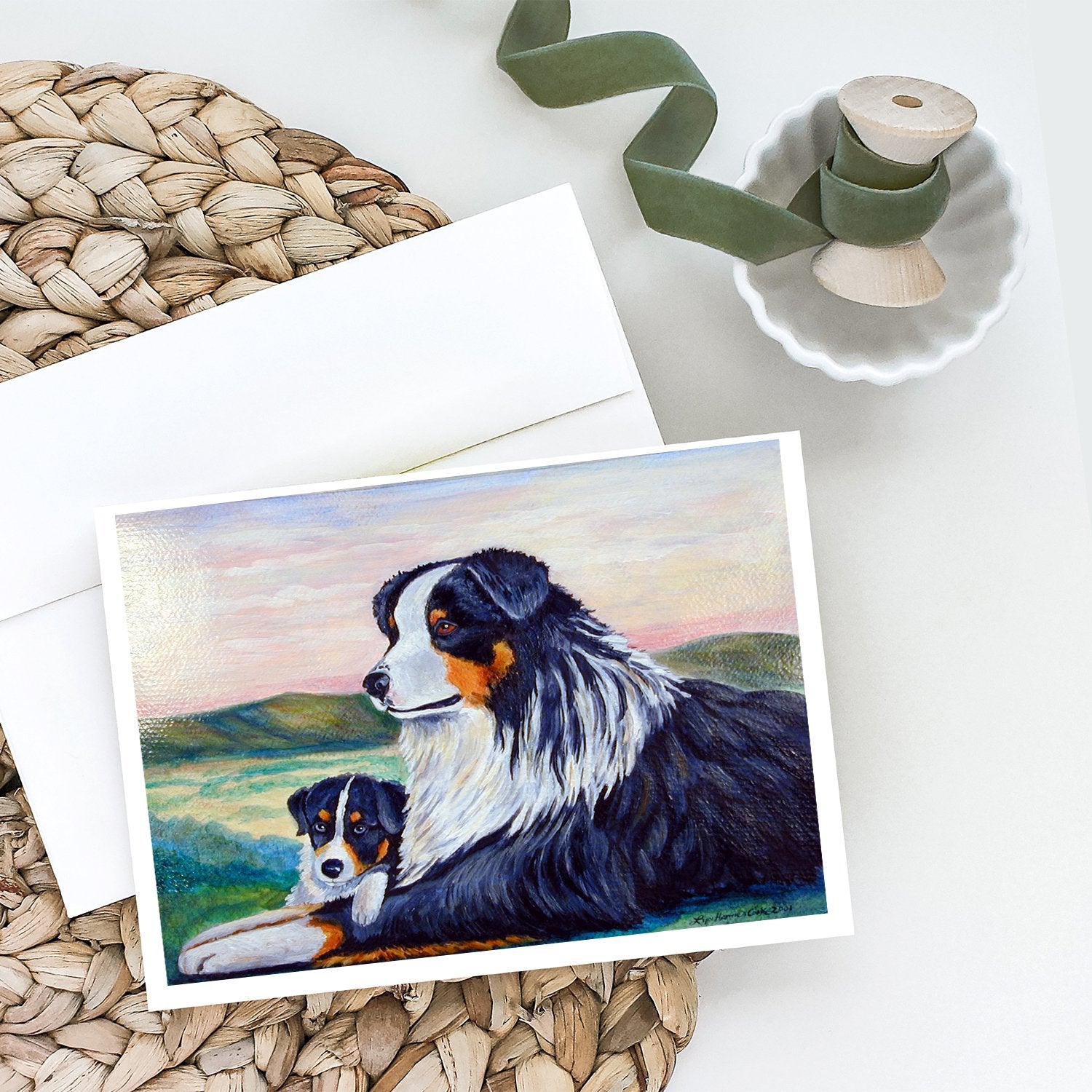 Australian Shepherd Greeting Cards Pack of 8 Blank Cards with Envelopes Whimsical A7 Size 5x7