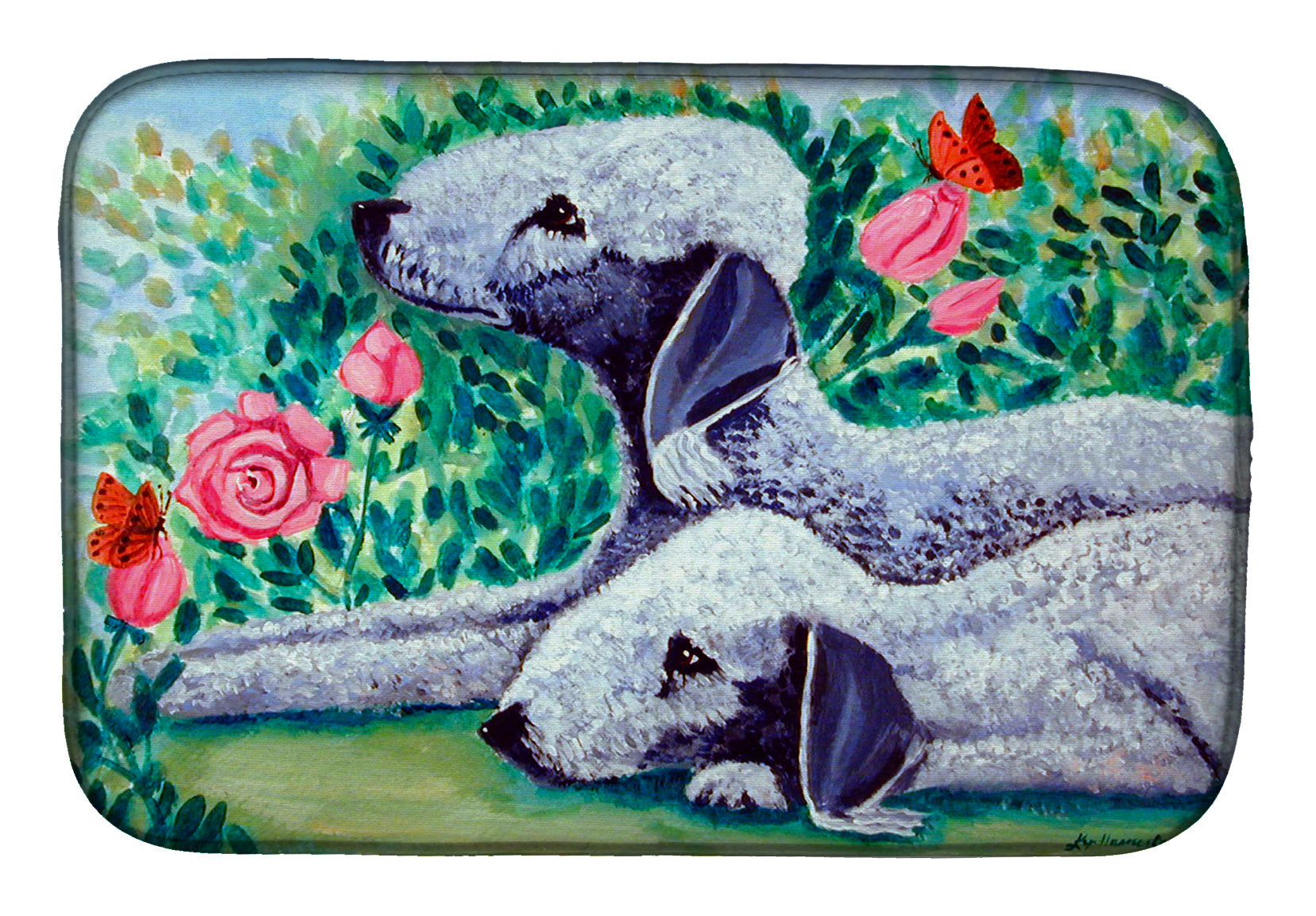 Bedlington Terrier Dish Drying Mat Absorbent Dish Drying Mat Pad for Kitchen Counter Dish Drainer Mat for Countertop, 14 x 21", Multicolor
