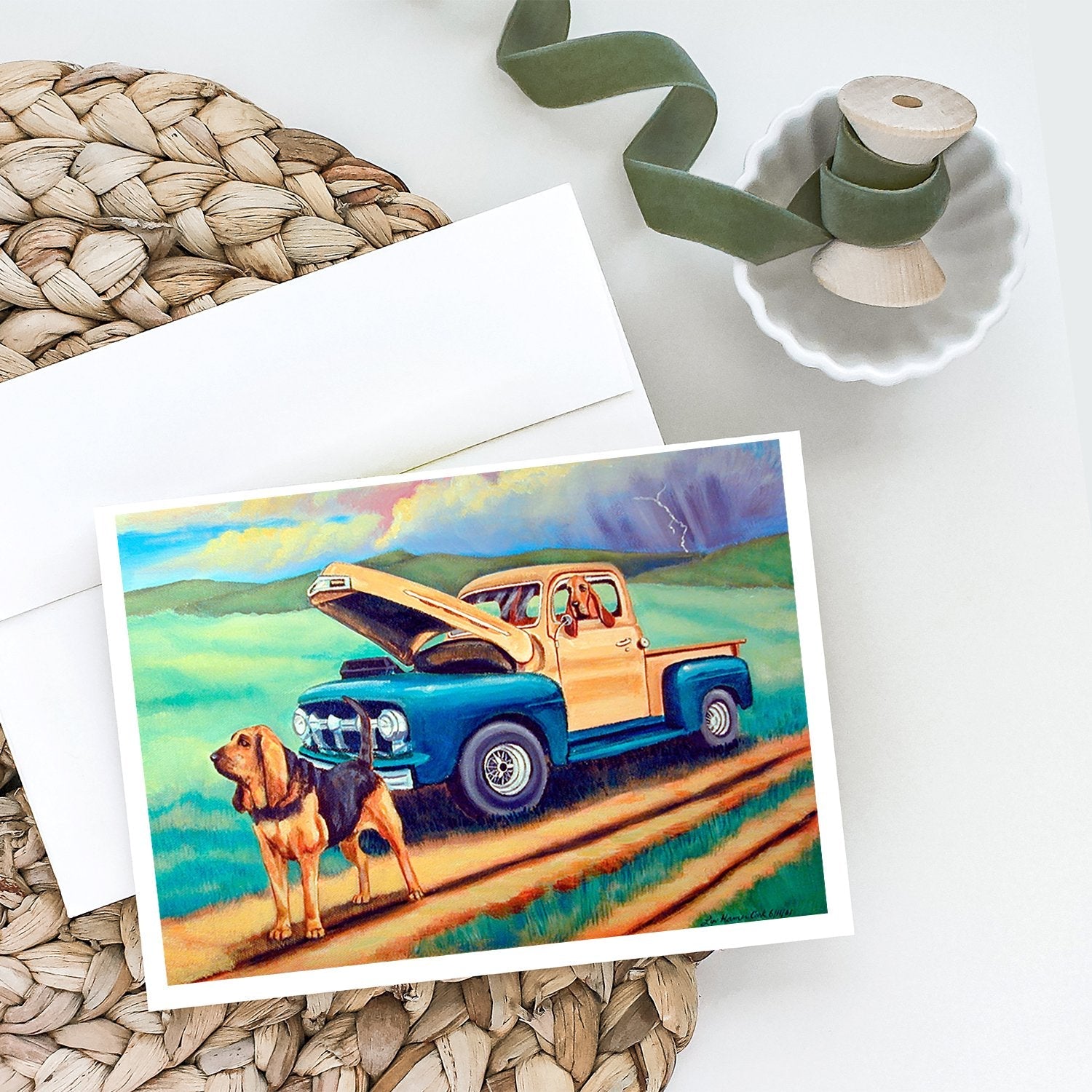 Bloodhound Greeting Cards Pack of 8 Blank Cards with Envelopes Whimsical A7 Size 5x7