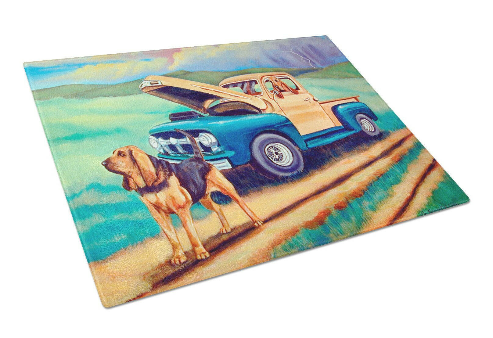 Bloodhound Cutting Board Tempered Glass Kitchen Cutting Surface, Heat Resistant Chopping, Non-Slip Feet, Food Prep & Serving