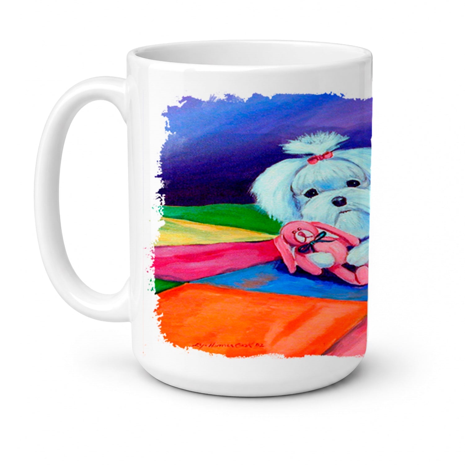 Maltese Ceramic Coffee Mug 15 oz Decorative Large C Handle Mug Cup for Tea, Cocoa Hot Chocolate