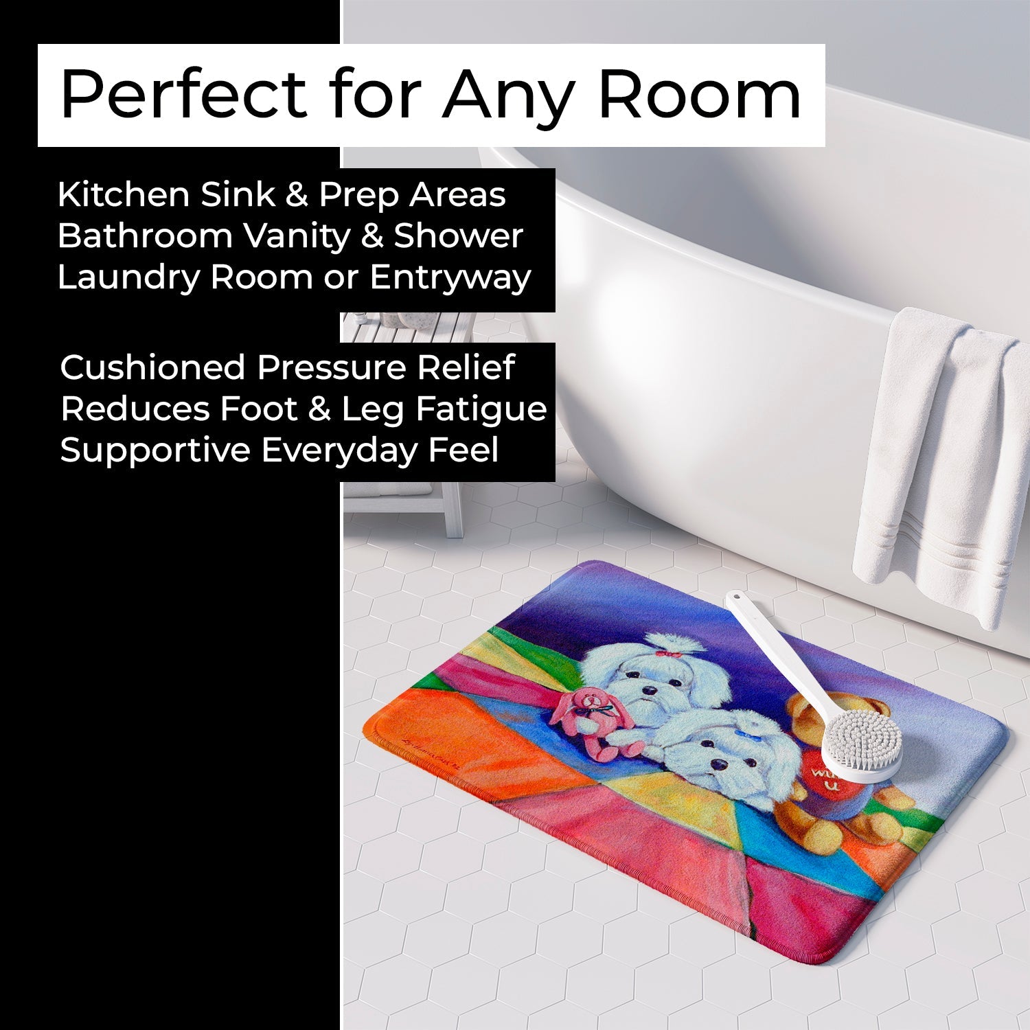 Maltese Memory Foam Kitchen Mat Machine Washable Anti-Fatigue Cushion Comfort Bath or Kitchen Rug