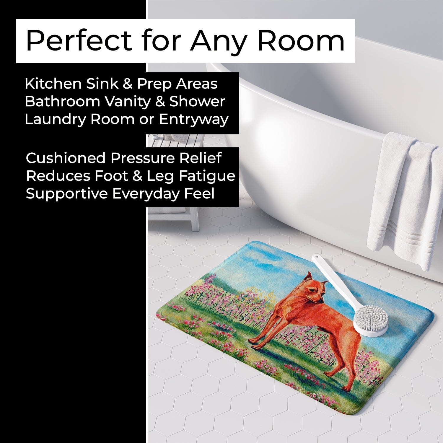 Min Pin Memory Foam Kitchen Mat Machine Washable Anti-Fatigue Cushion Comfort Bath or Kitchen Rug