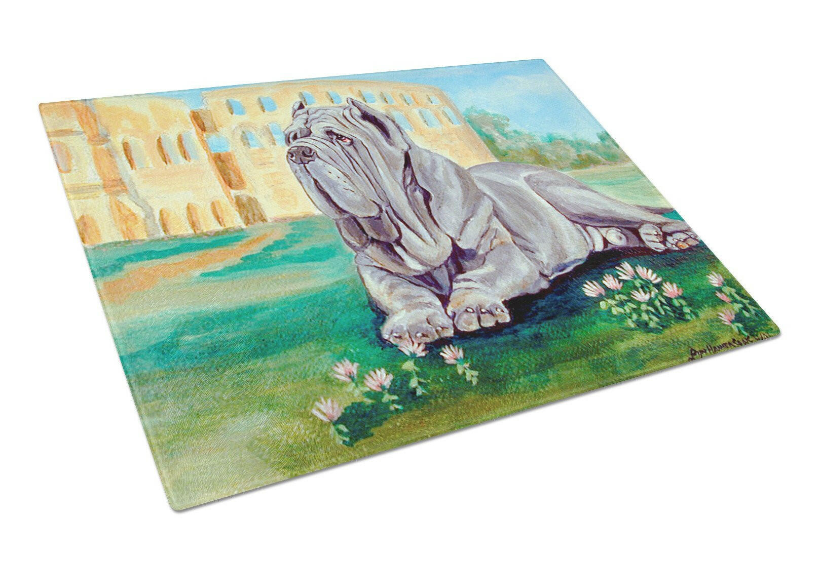 Neapolitan Mastiff Cutting Board Tempered Glass Kitchen Cutting Surface, Heat Resistant Chopping, Non-Slip Feet, Food Prep & Serving