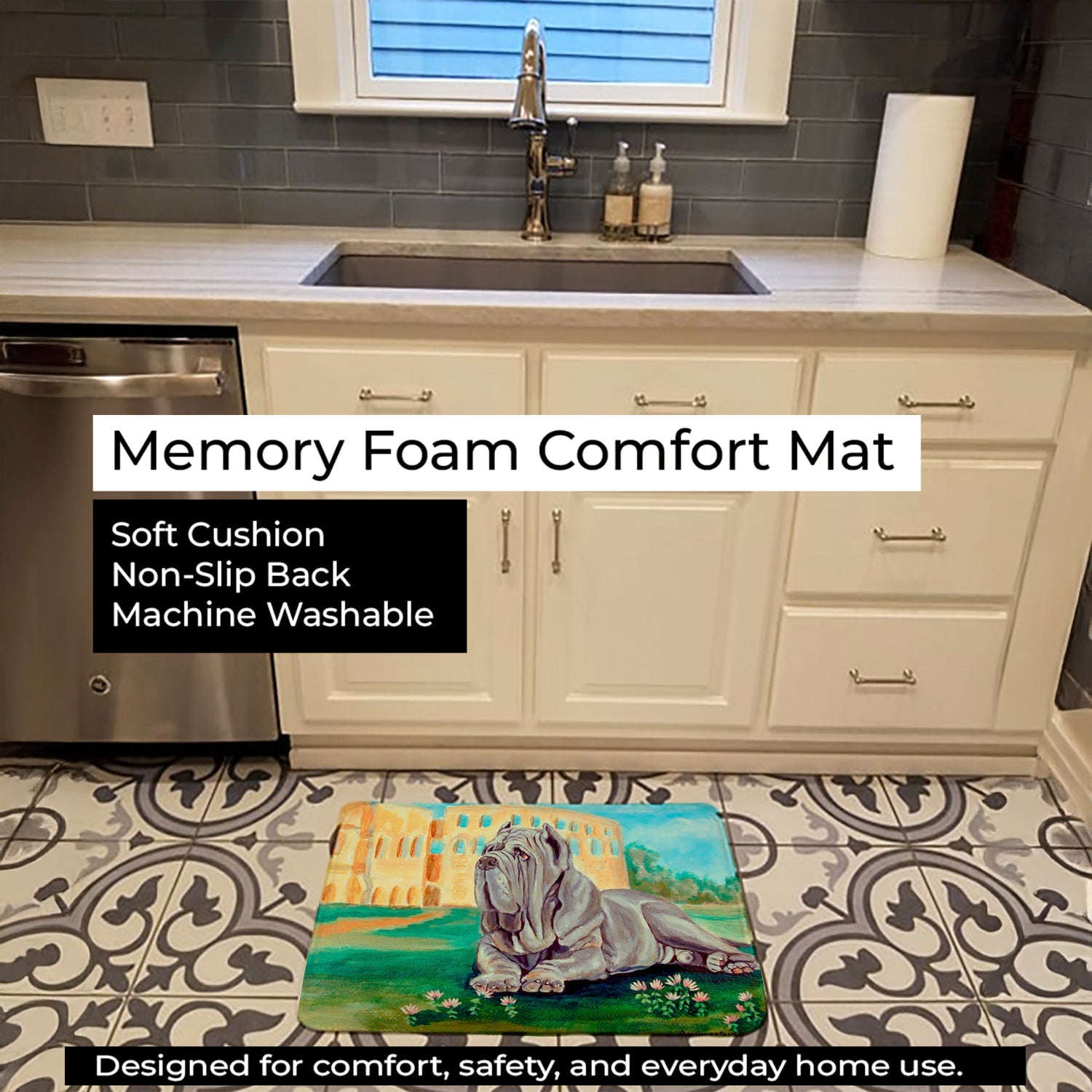 Neapolitan Mastiff Memory Foam Kitchen Mat Machine Washable Anti-Fatigue Cushion Comfort Bath or Kitchen Rug