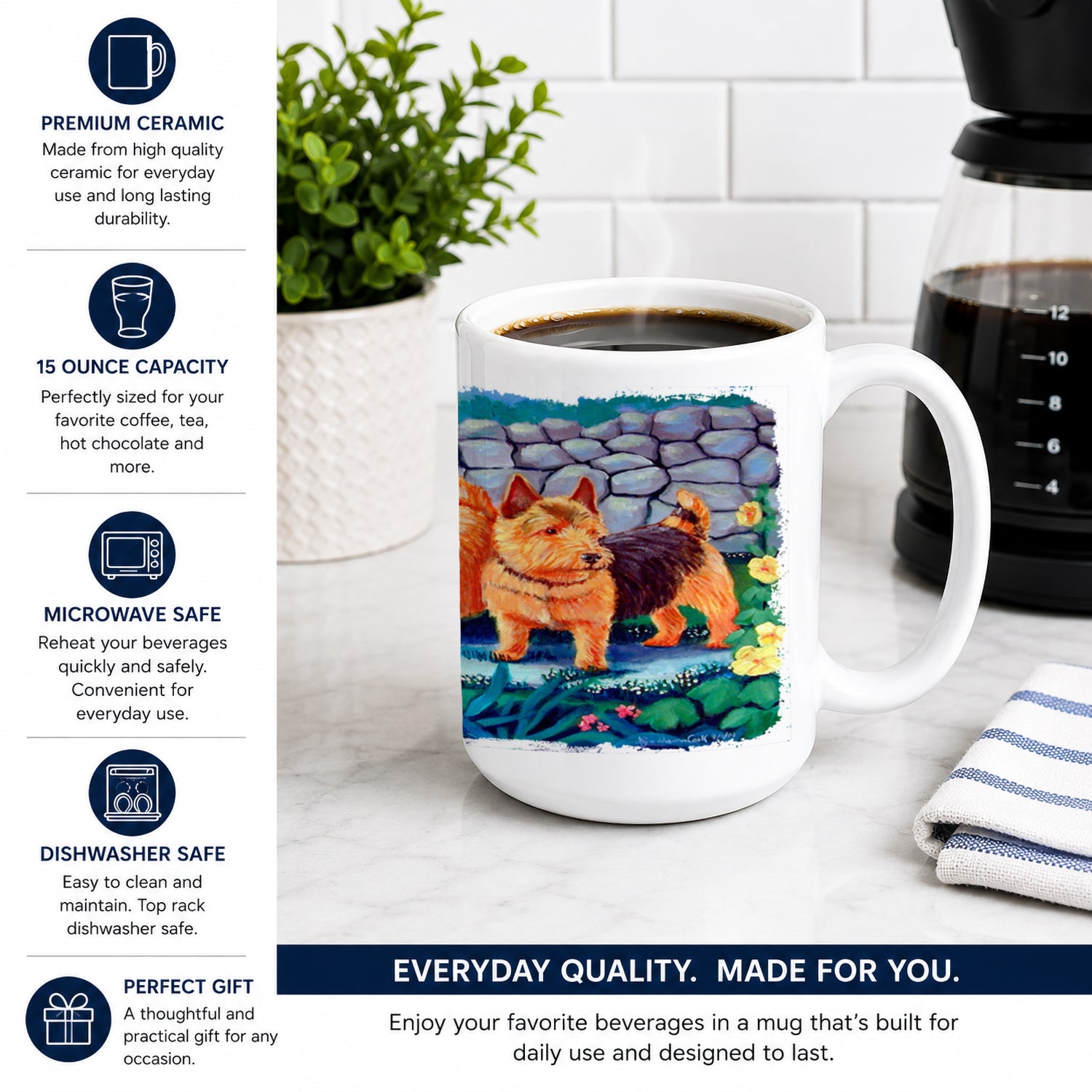 Norwich Terrier Ceramic Coffee Mug 15 oz Decorative Large C Handle Mug Cup for Tea, Cocoa Hot Chocolate