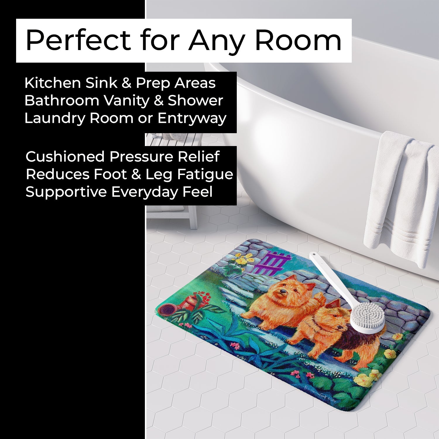 Norwich Terrier Memory Foam Kitchen Mat Machine Washable Anti-Fatigue Cushion Comfort Bath or Kitchen Rug