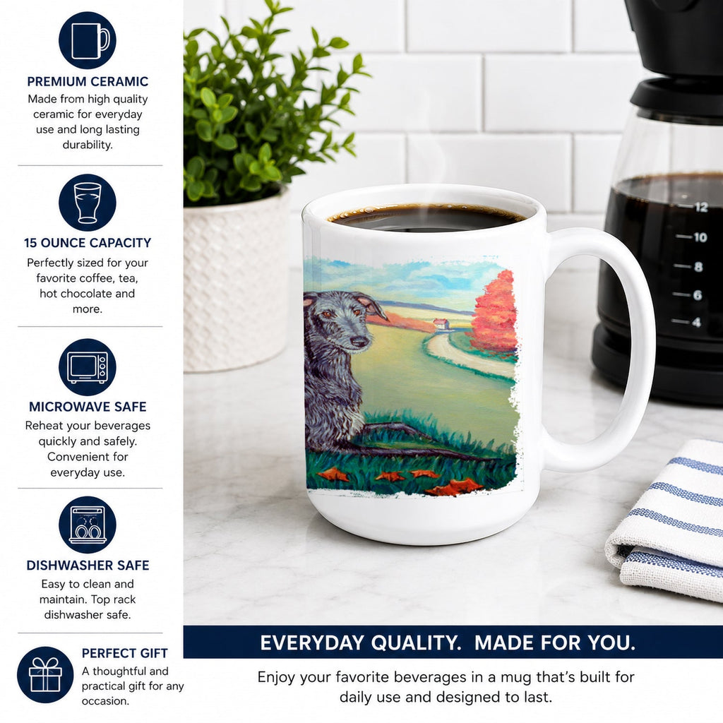 Scottish Deerhound Ceramic Coffee Mug 15 oz Decorative Large C Handle Mug Cup for Tea, Cocoa Hot Chocolate