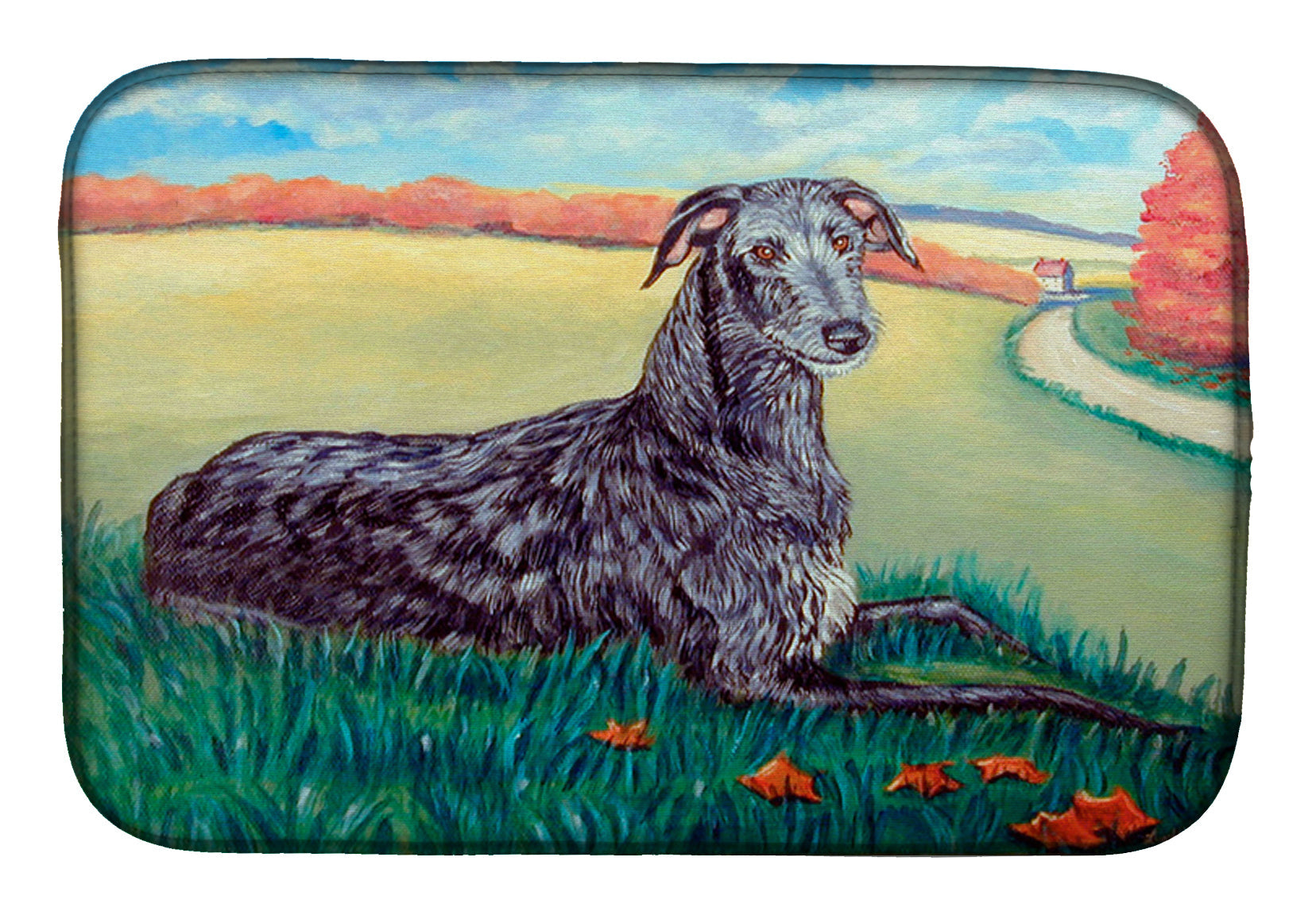Scottish Deerhound Dish Drying Mat Absorbent Dish Drying Mat Pad for Kitchen Counter Dish Drainer Mat for Countertop, 14 x 21", Multicolor