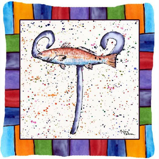 Beach and Seafood Letter T Decorative Throw Pillow 14x14 Indoor Outdoor Accent Cushion, Fabric Cover with Insert for Sofa, Bed, Porch & Living Room