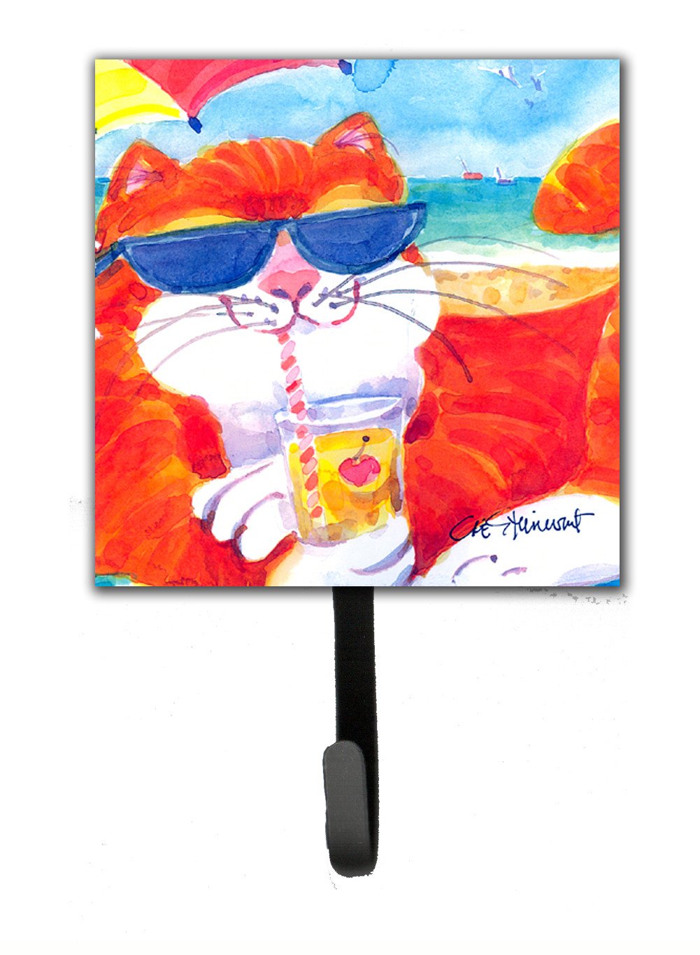 Cool Cat with Sunglasses at the beach Leash or Key Holder Wall Hooks, Key Hooks Holder, Coat Rack Wall Mount, Coat Hooks, Hooks for Hanging Keys, Towels, Aprons, Leashes