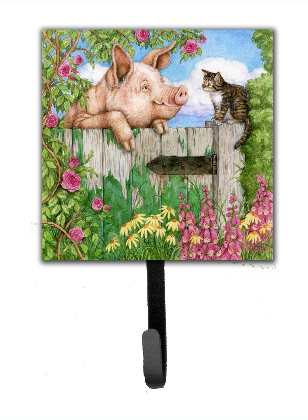Pig at the Gate with the Cat Leash or Key Holder Wall Hooks, Key Hooks Holder, Coat Rack Wall Mount, Coat Hooks, Hooks for Hanging Keys, Towels, Aprons, Leashes