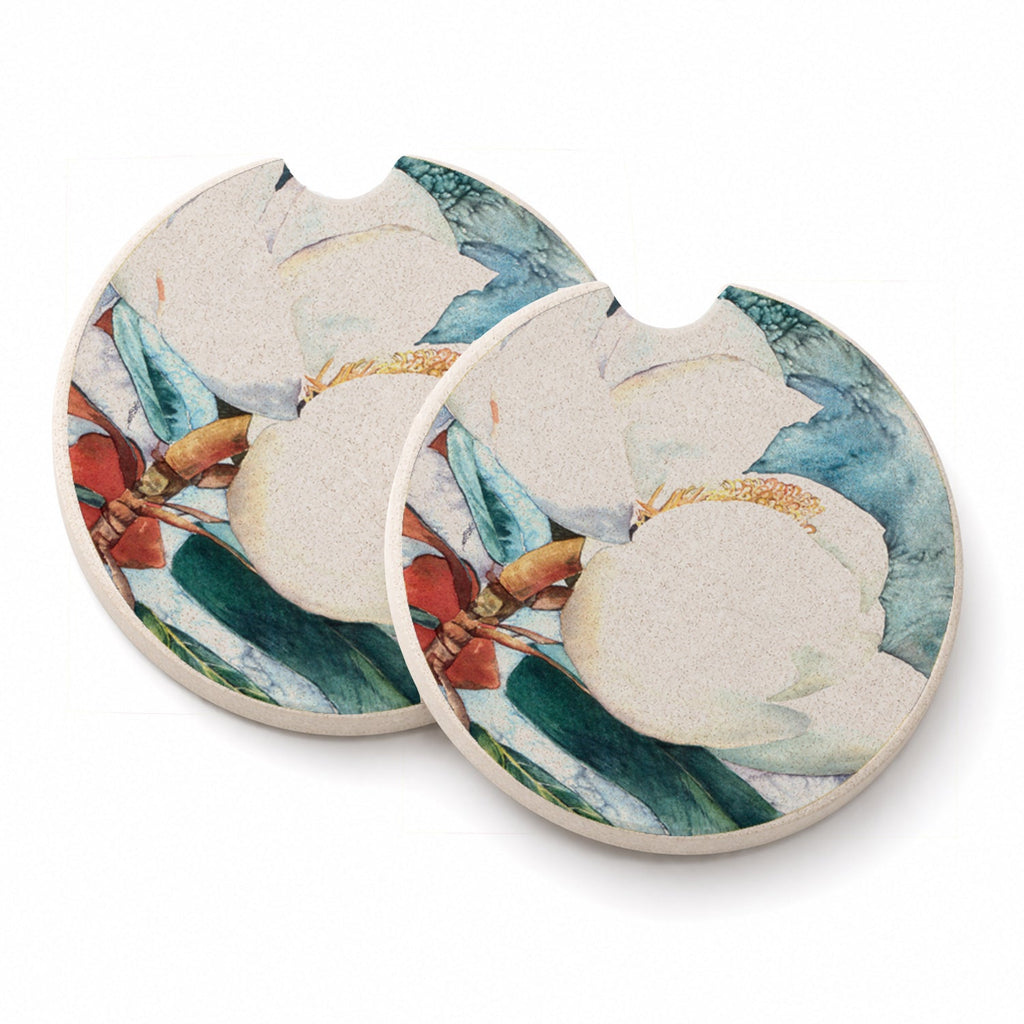 Flower - Magnolia Set of 2 Cup Holder Car Coasters Absorbent Round Sandstone Coasters Gifts for Men or Women, 2.5, Multicolor
