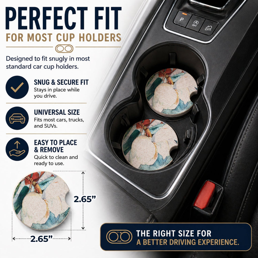 Flower - Magnolia Set of 2 Cup Holder Car Coasters Absorbent Round Sandstone Coasters Gifts for Men or Women, 2.5, Multicolor