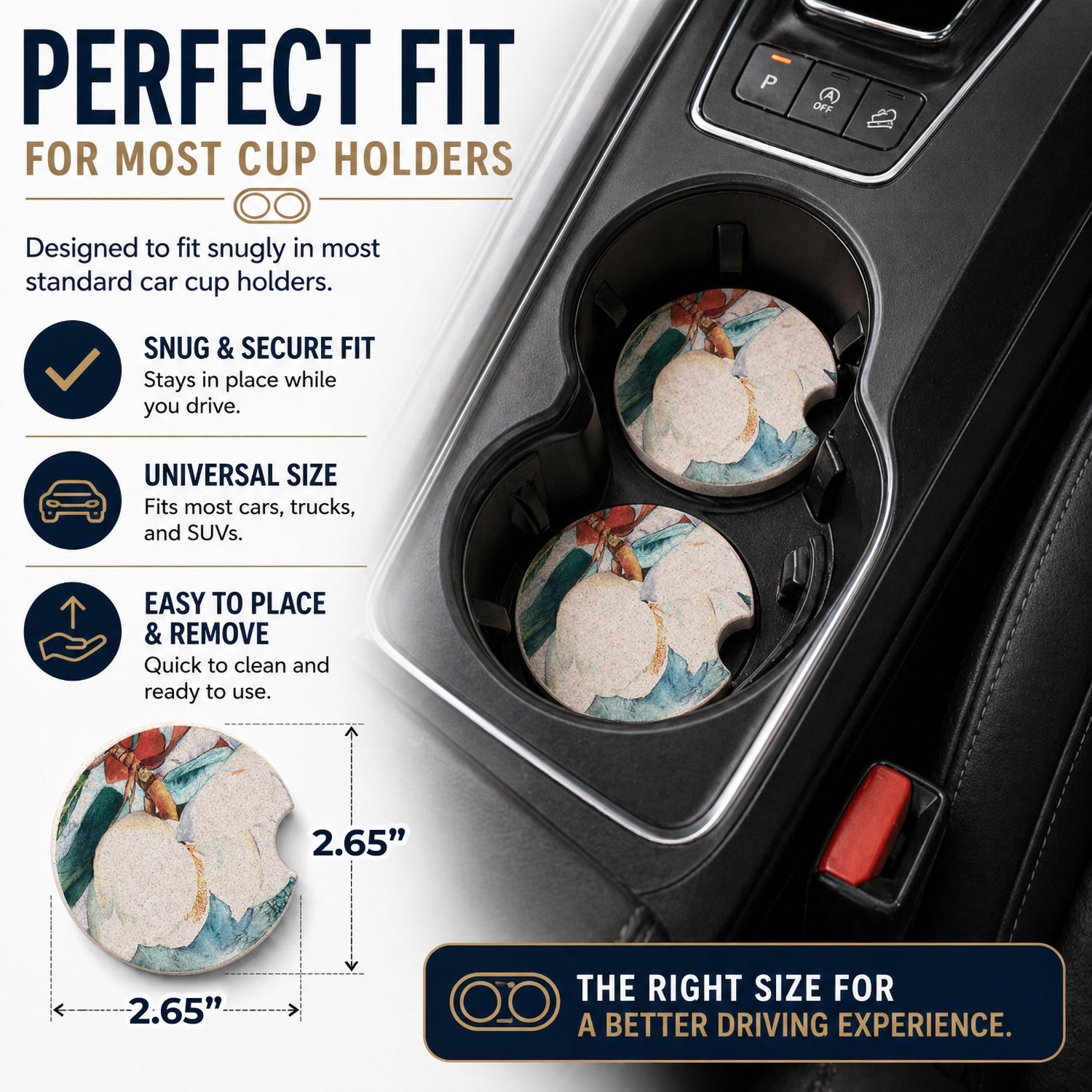 Flower - Magnolia Set of 2 Cup Holder Car Coasters Absorbent Round Sandstone Coasters Gifts for Men or Women, 2.5, Multicolor