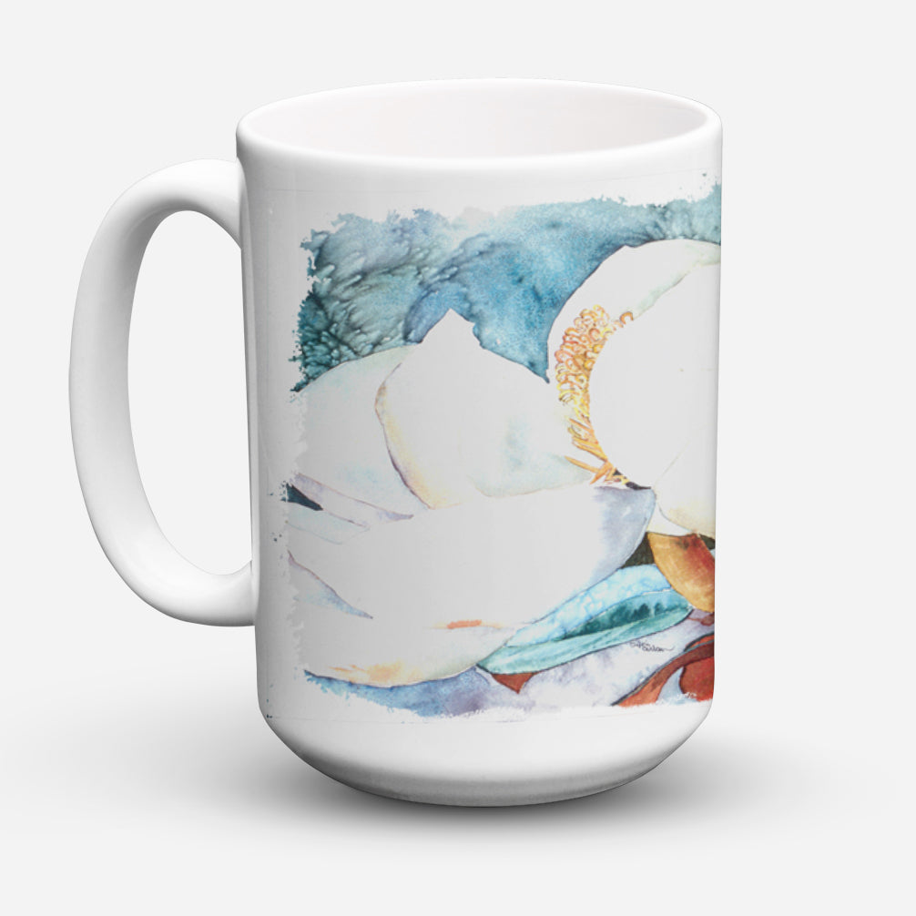 Flower - Magnolia Ceramic Coffee Mug 15 oz Decorative Large C Handle Mug Cup for Tea, Cocoa Hot Chocolate