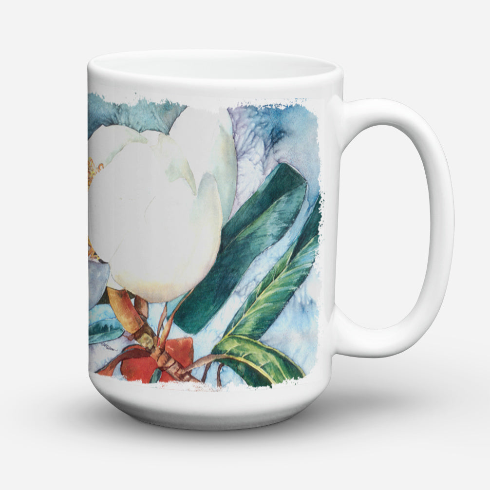 Flower - Magnolia Ceramic Coffee Mug 15 oz Decorative Large C Handle Mug Cup for Tea, Cocoa Hot Chocolate