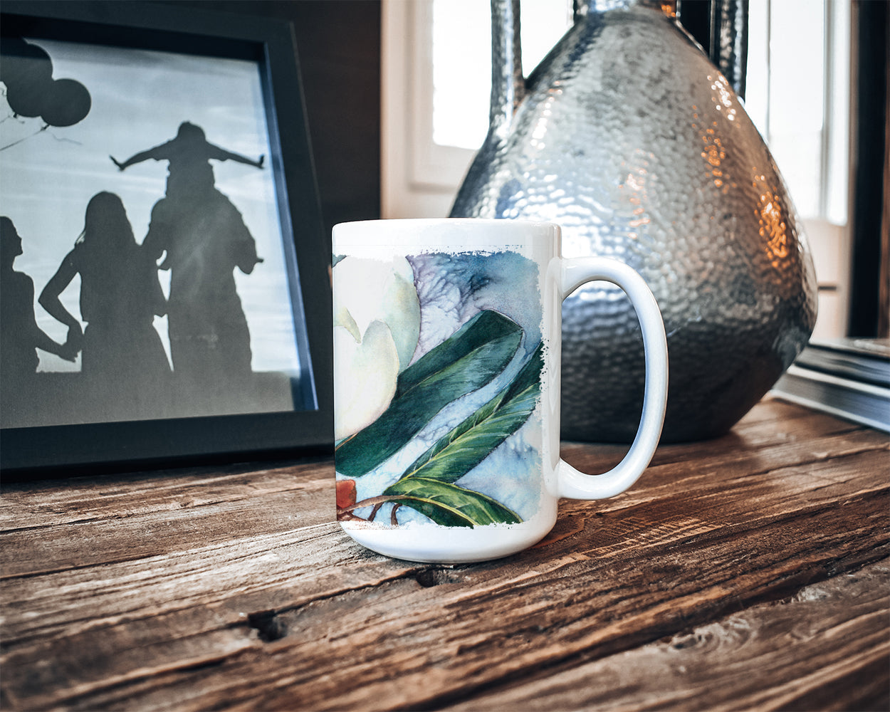 Flower - Magnolia Ceramic Coffee Mug 15 oz Decorative Large C Handle Mug Cup for Tea, Cocoa Hot Chocolate
