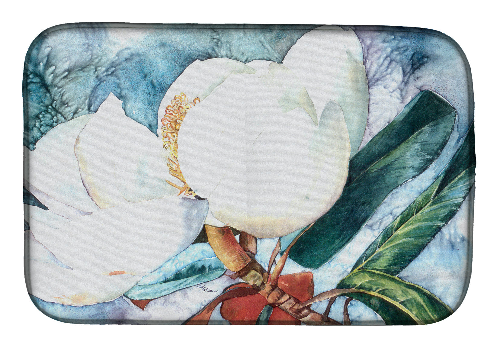 Flower - Magnolia Dish Drying Mat Absorbent Dish Drying Mat Pad for Kitchen Counter Dish Drainer Mat for Countertop, 14 x 21", Multicolor
