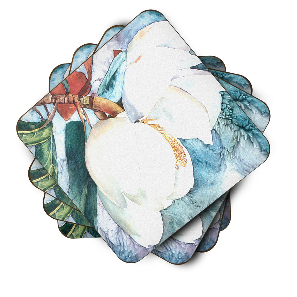 Flower - Magnolia Foam Coasters Set of 4 Cup Coasters for Indoor Outdoor, Tabletop Protection, Anti Slip, Mouse pad Material